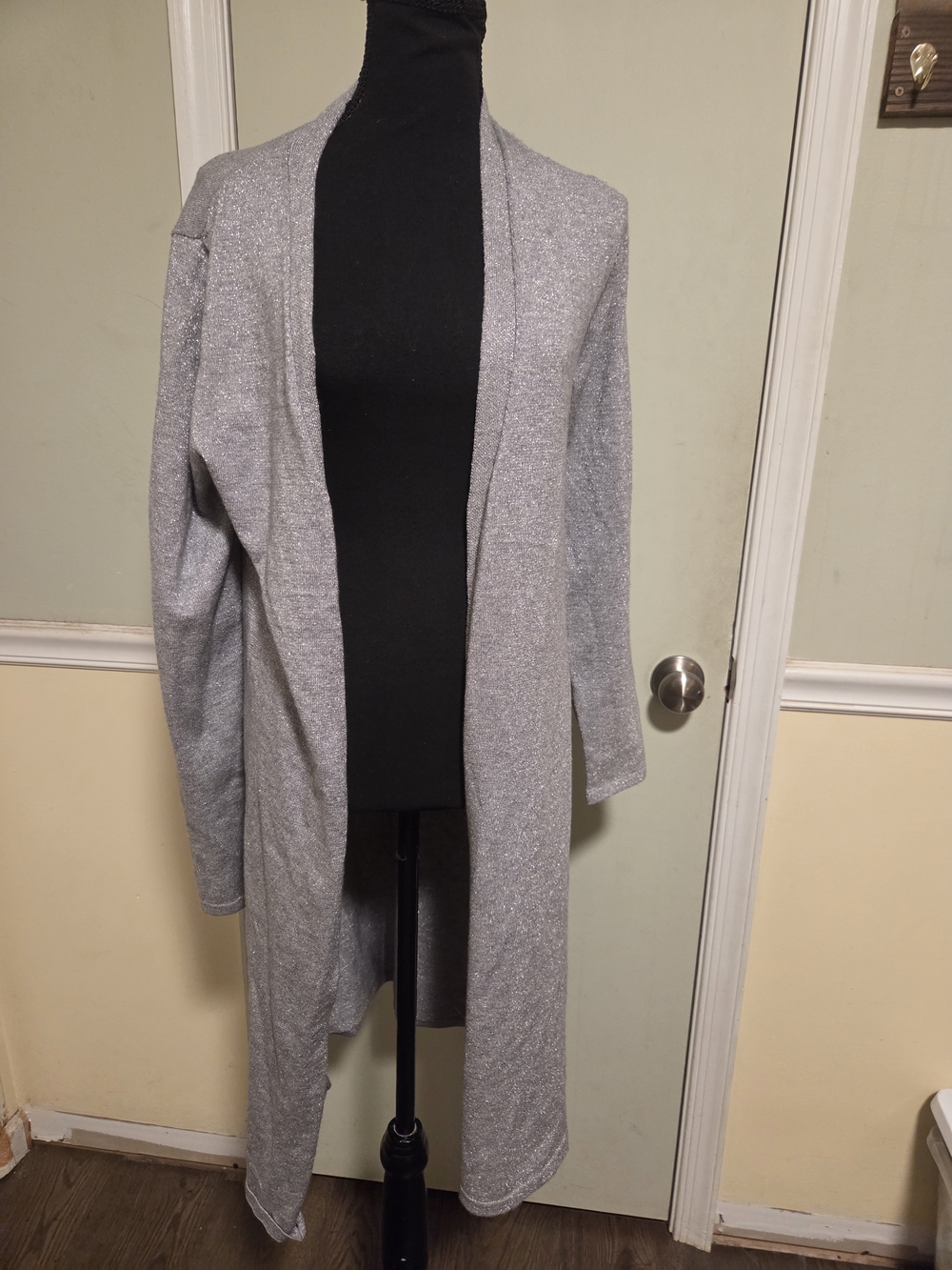Tahari Silver Open-Front Long Cardigan